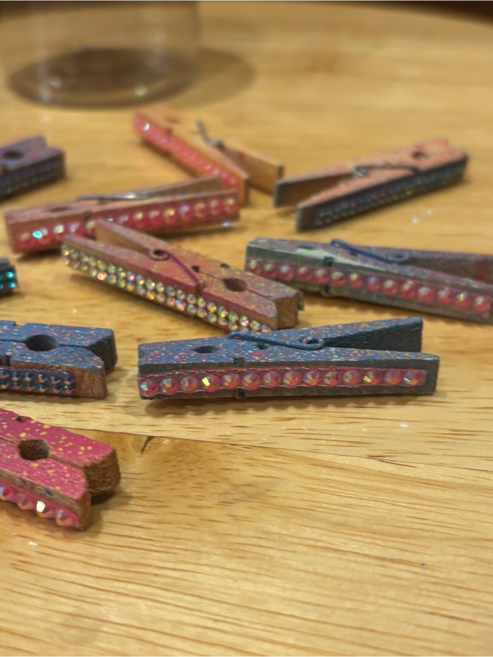 Set of 10-Hand made Decorative Rhinestone Mini Clothespin Hair Clips -Rainbow